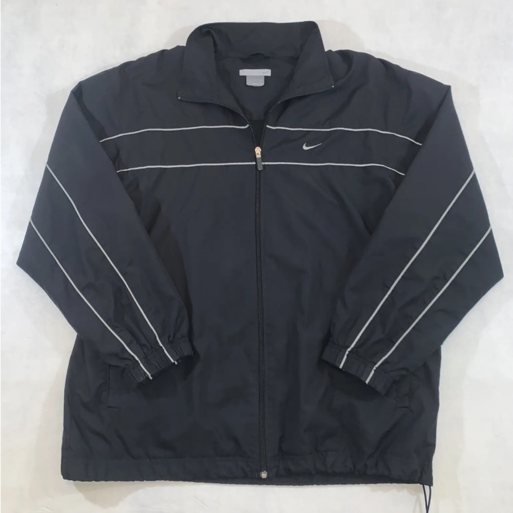 Vintage Nike Jacket Adult C-Large Black Windbreaker Full Zip Gray Tag Y2K Casual